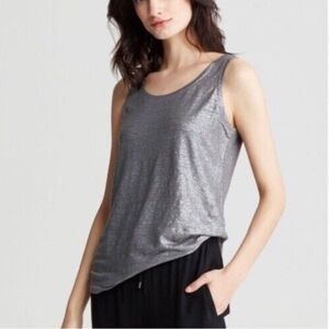 Eileen Fisher Ash Linen Jersey Shimmer Sleeveless Top Size Small
